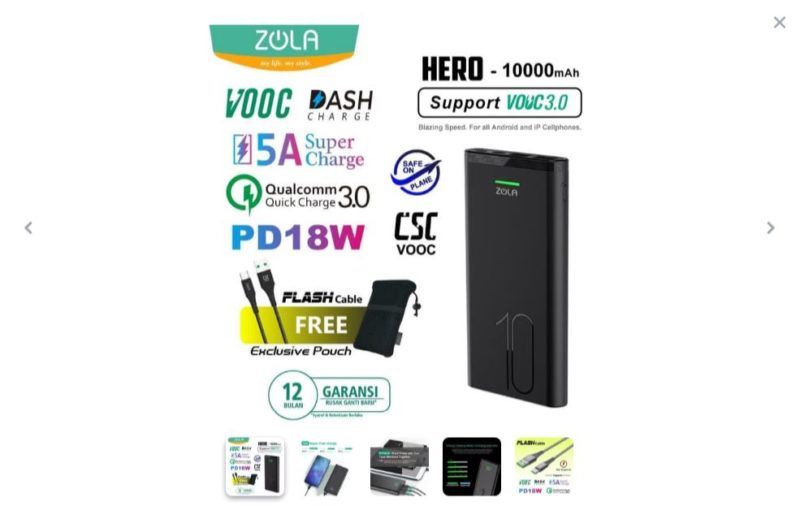 Zola Hero, Powerbank Fast Charge Komplit dan Kompatibel ke Semua Ponsel