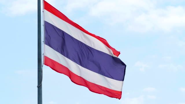 Image Thai Flag With Blue Sky.