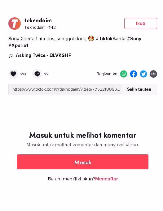 Copy Link Video Tiktoknya